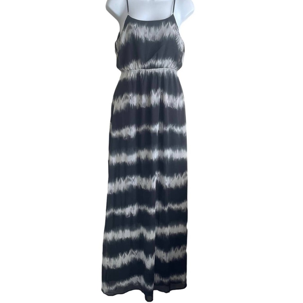 Lulus Women Boho Ethereal Maxi Dress S Black White Abstract Ikat